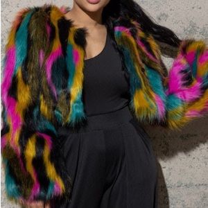Fur Coat and Matching Leggings - MULTICOLOR